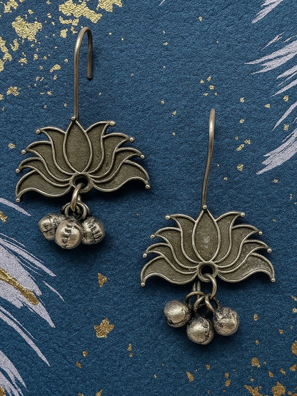 Dangler Earrings Lotus Flower Design With Ghungroo