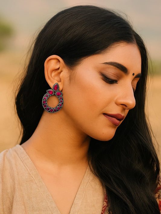 Stud Earrings Elegant Pink Enamel Design