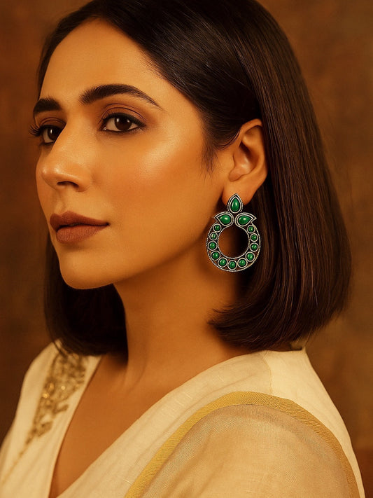 Stud Earrings Elegant Green Enamel Design