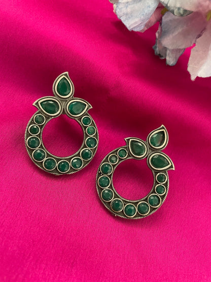 Stud Earrings Elegant Green Enamel Design
