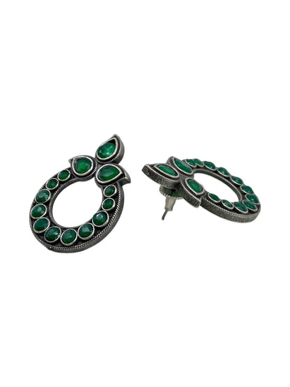 Stud Earrings Elegant Green Enamel Design