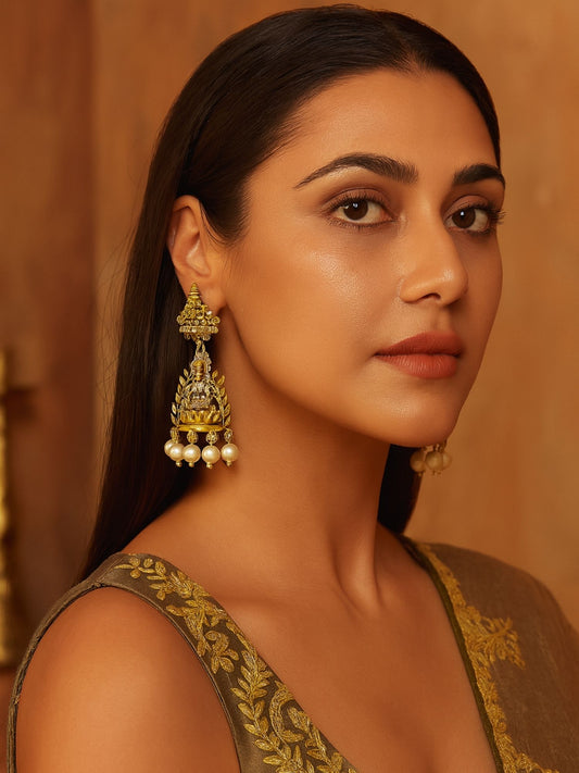 Dangler Afghani Jhumka Earrings Mata Laxmi With Pearl Design