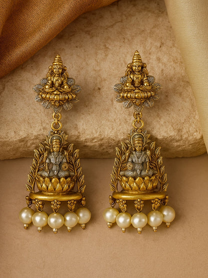 Dangler Afghani Jhumka Earrings Mata Laxmi With Pearl Design