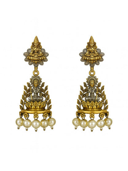 Dangler Afghani Jhumka Earrings Mata Laxmi With Pearl Design