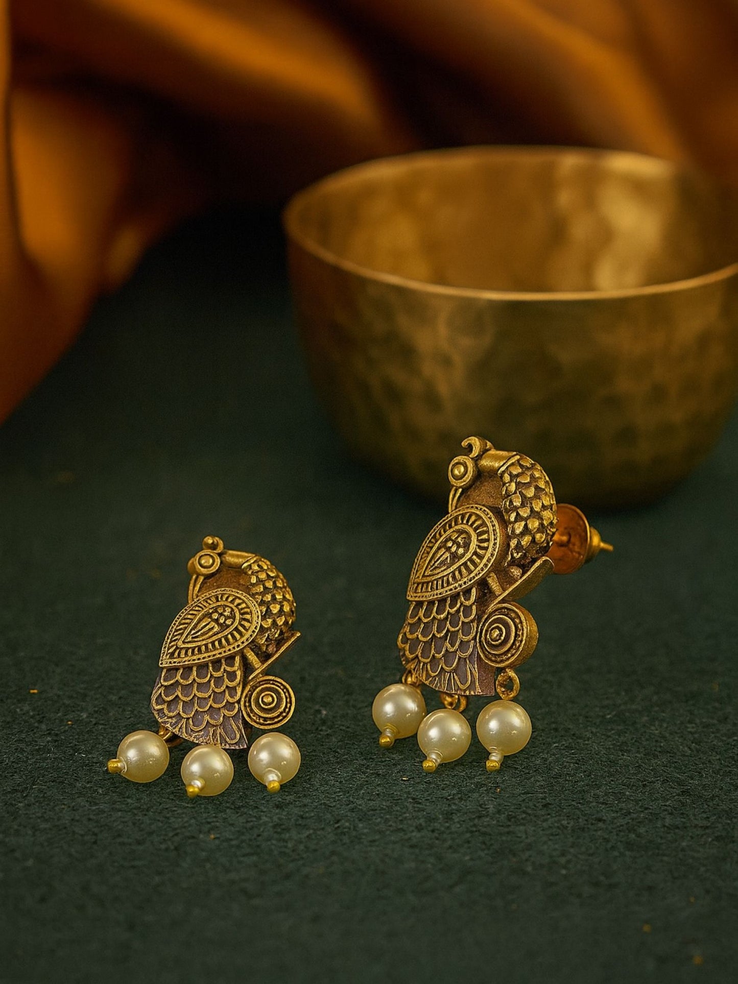 Stud Afghani Jhumka Earrings Peacock With Pearl Design