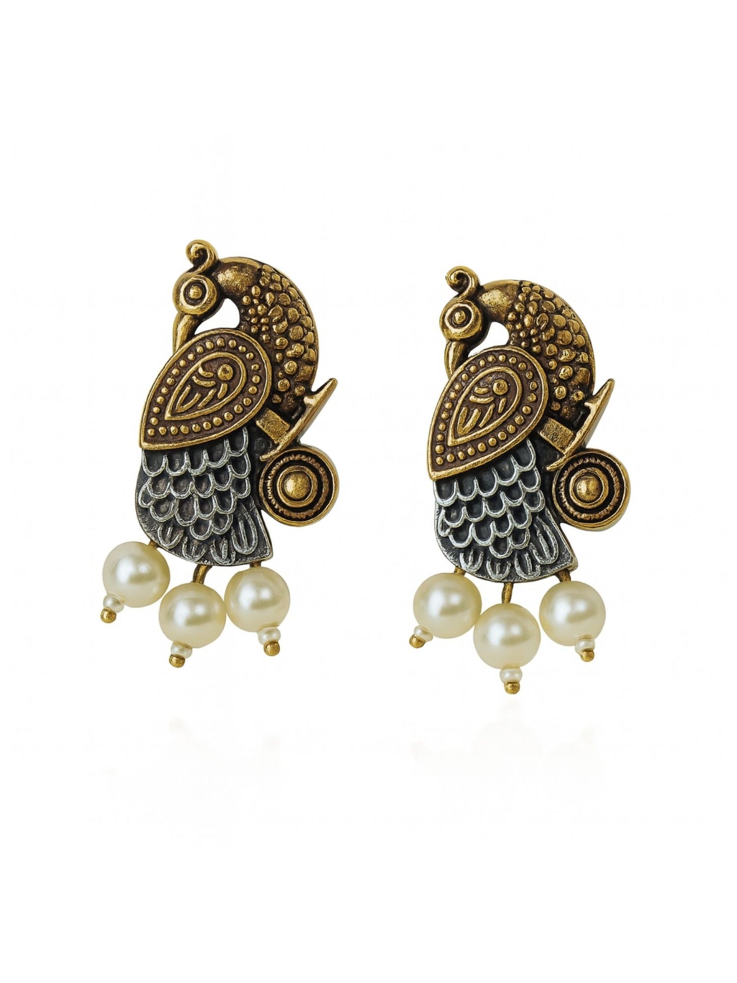 Stud Afghani Jhumka Earrings Peacock With Pearl Design