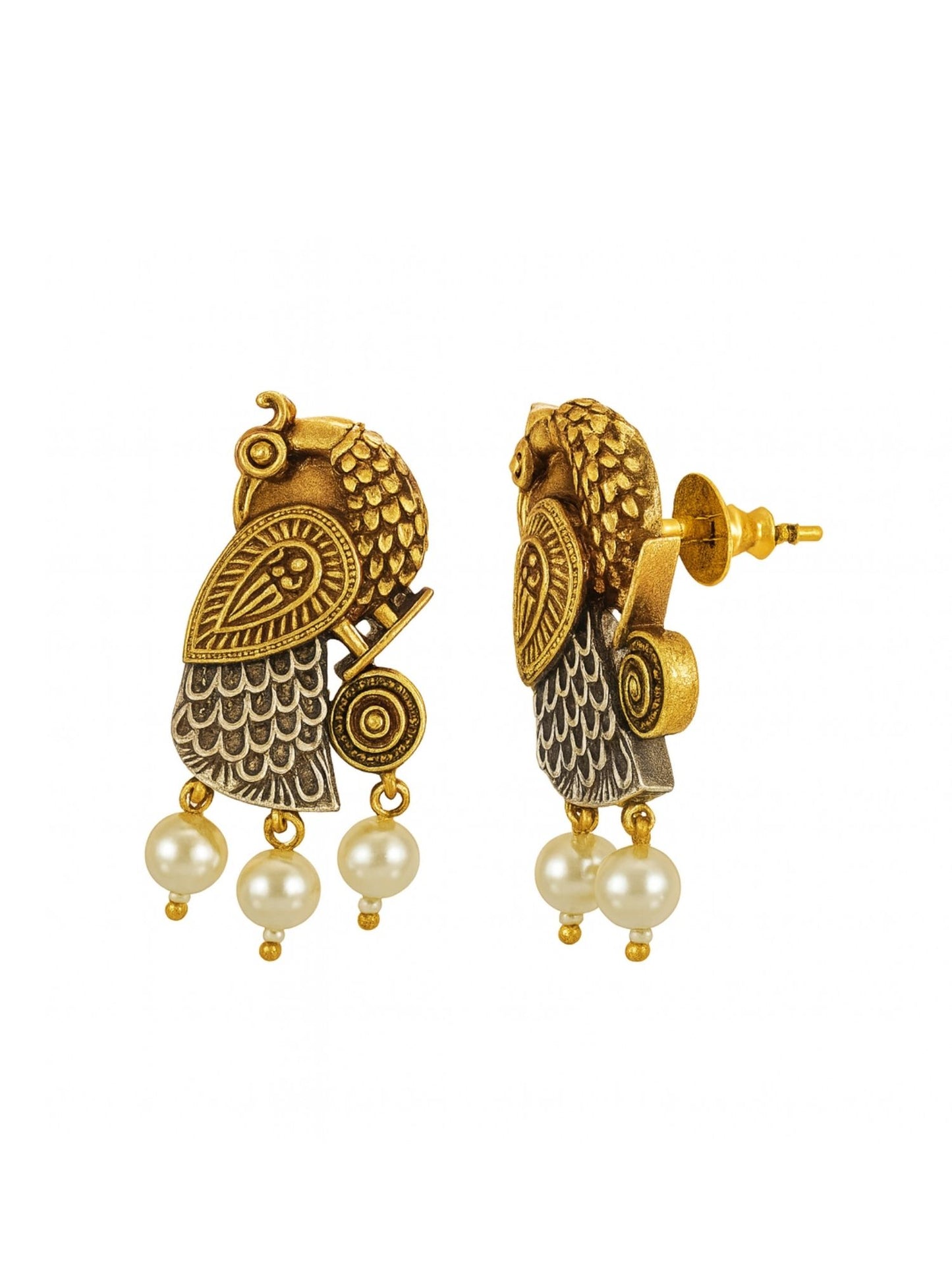 Stud Afghani Jhumka Earrings Peacock With Pearl Design