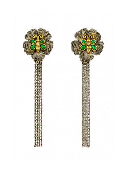 Long Afghani Earrings Flower With Butterfly Designs