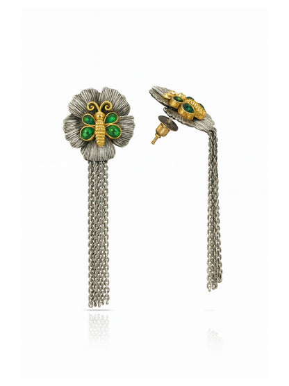 Long Afghani Earrings Flower With Butterfly Designs