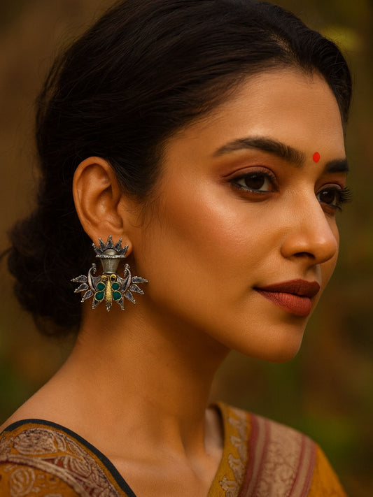 Stud Afghani Jhumka Earrings Peacock With Butterfly Designs