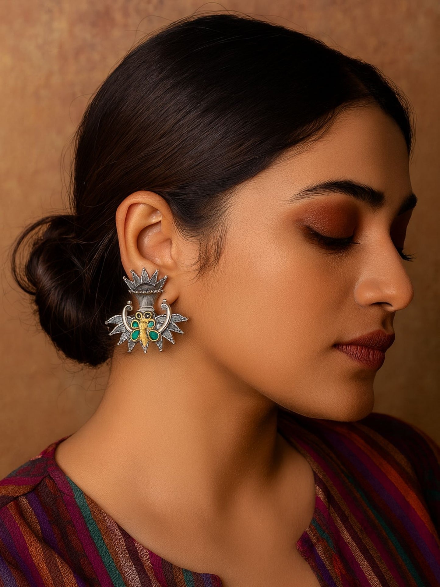 Stud Afghani Jhumka Earrings Peacock With Butterfly Designs