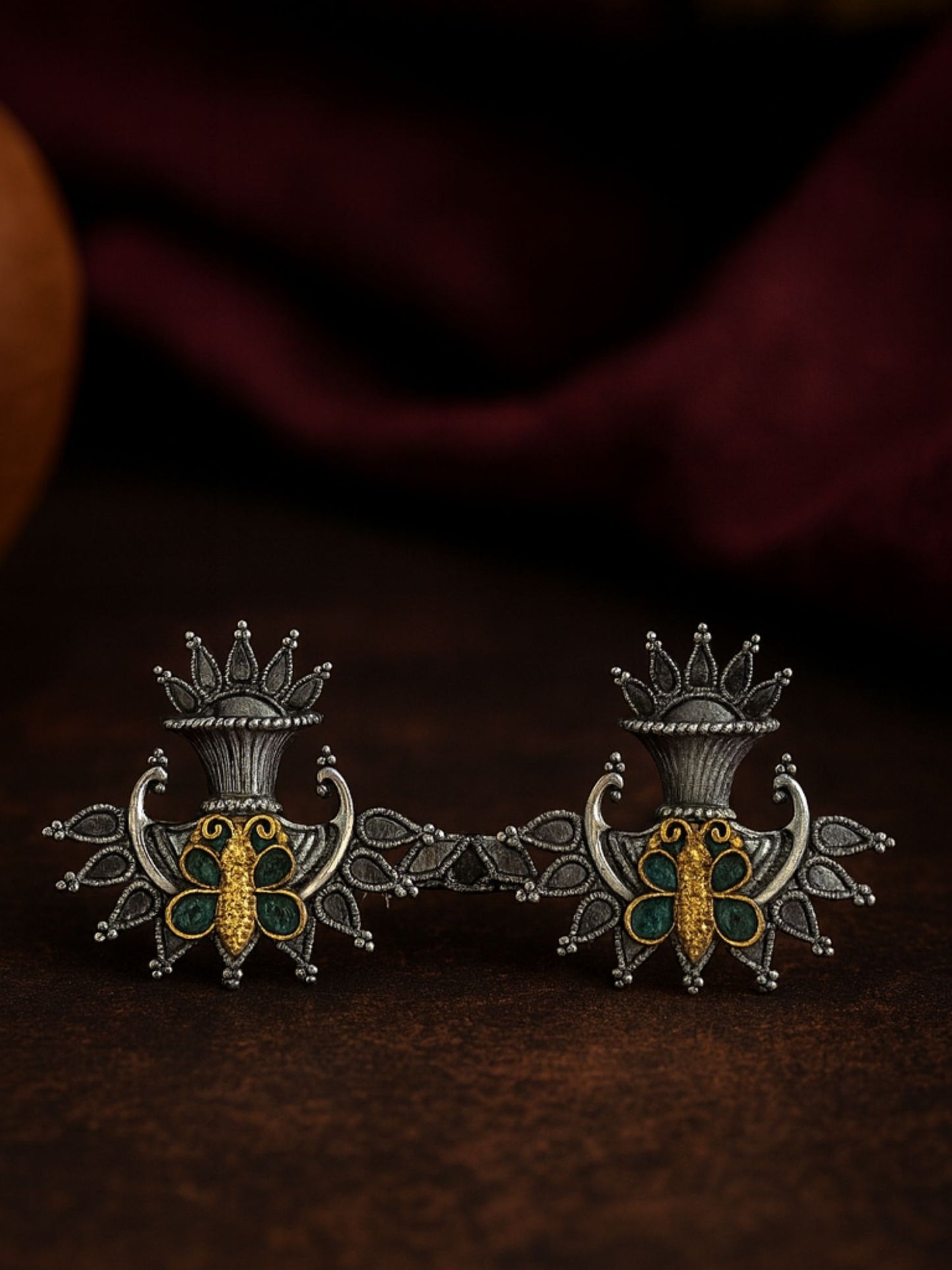 Stud Afghani Jhumka Earrings Peacock With Butterfly Designs