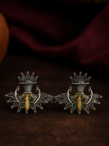 Stud Afghani Jhumka Earrings Peacock With Butterfly Designs