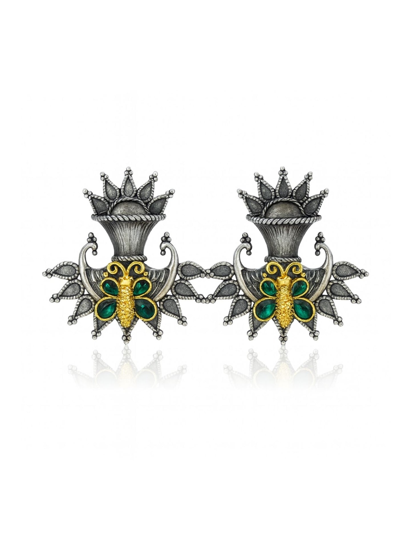 Stud Afghani Jhumka Earrings Peacock With Butterfly Designs
