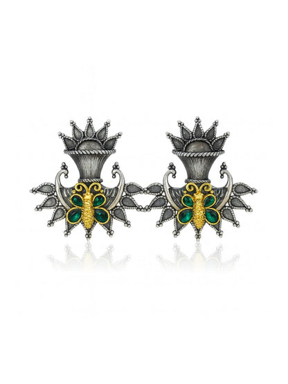 Stud Afghani Jhumka Earrings Peacock With Butterfly Designs
