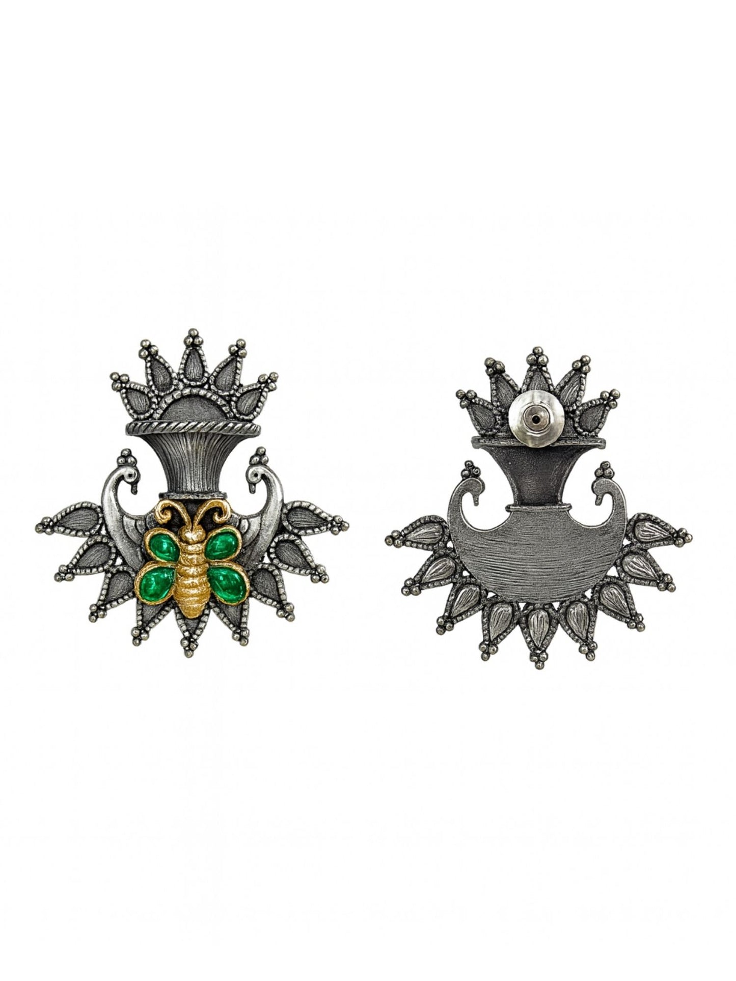 Stud Afghani Jhumka Earrings Peacock With Butterfly Designs