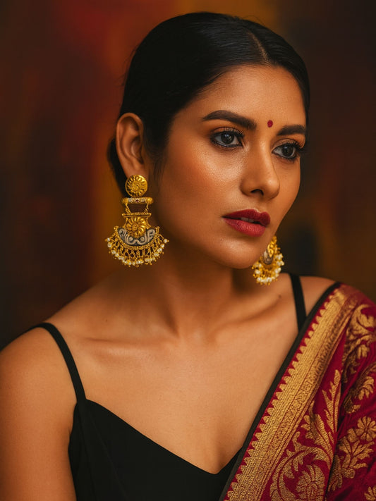 Dangler Afghani Jhumka Earrings Flower Designs With Pearl