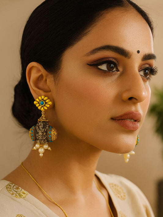 Drop Afghani Jhumka Earrings Mata Laxmi With Pearl Design