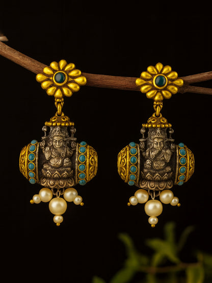 Drop Afghani Jhumka Earrings Mata Laxmi With Pearl Design