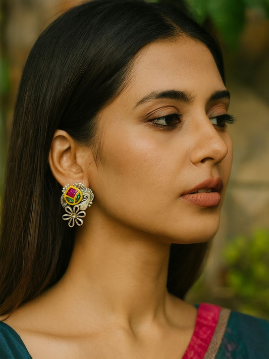 Stud Afghani Jhumka Earrings Flower Designs