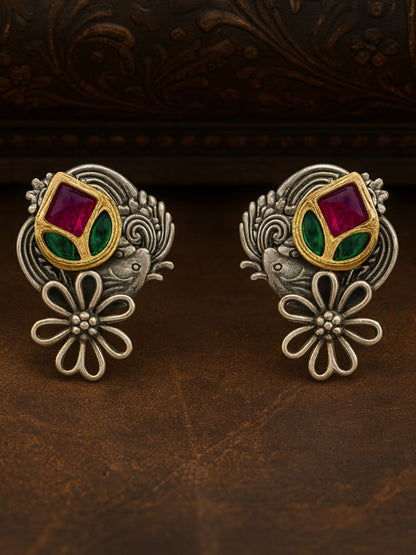 Stud Afghani Jhumka Earrings Flower Designs