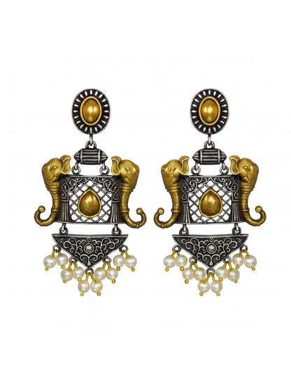 Drop Afghani Jhumka Earrings Elephant With Pearl Design