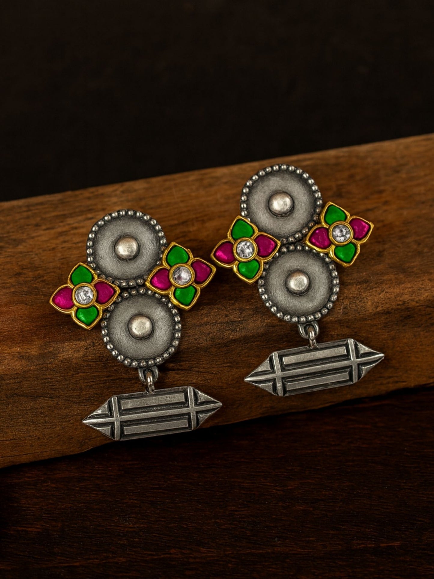 Stud Afghani Jhumka Earrings Tribal Designs With Enamel