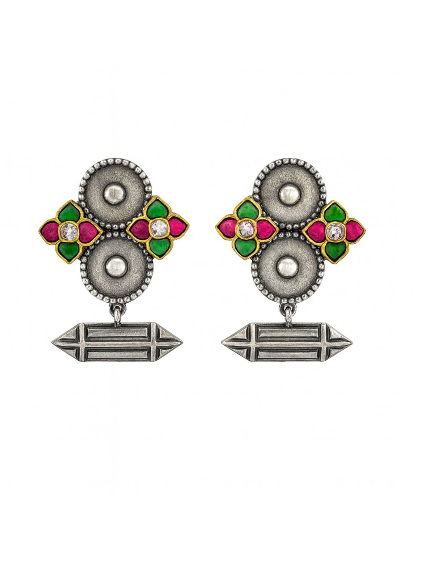 Stud Afghani Jhumka Earrings Tribal Designs With Enamel