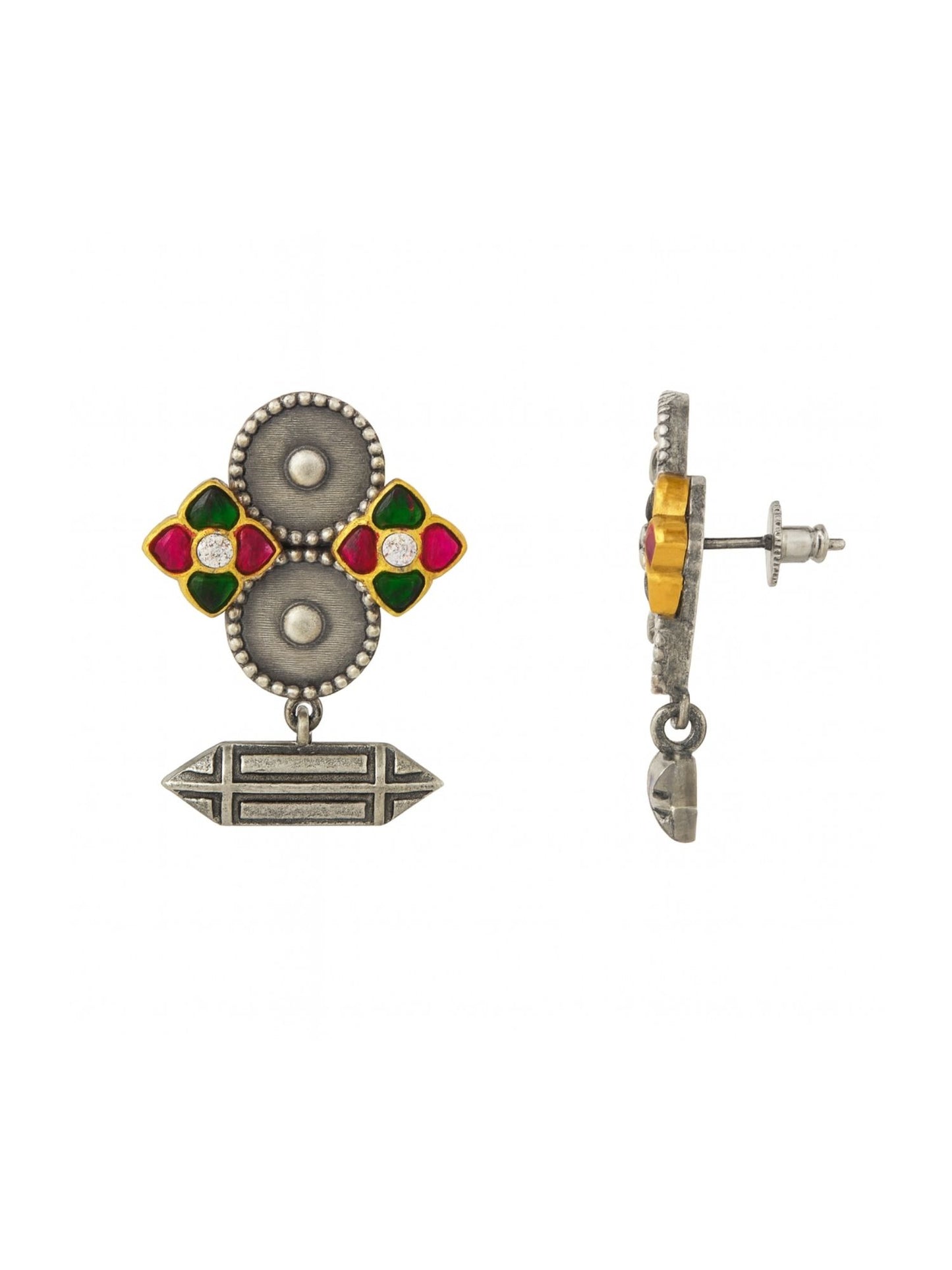 Stud Afghani Jhumka Earrings Tribal Designs With Enamel