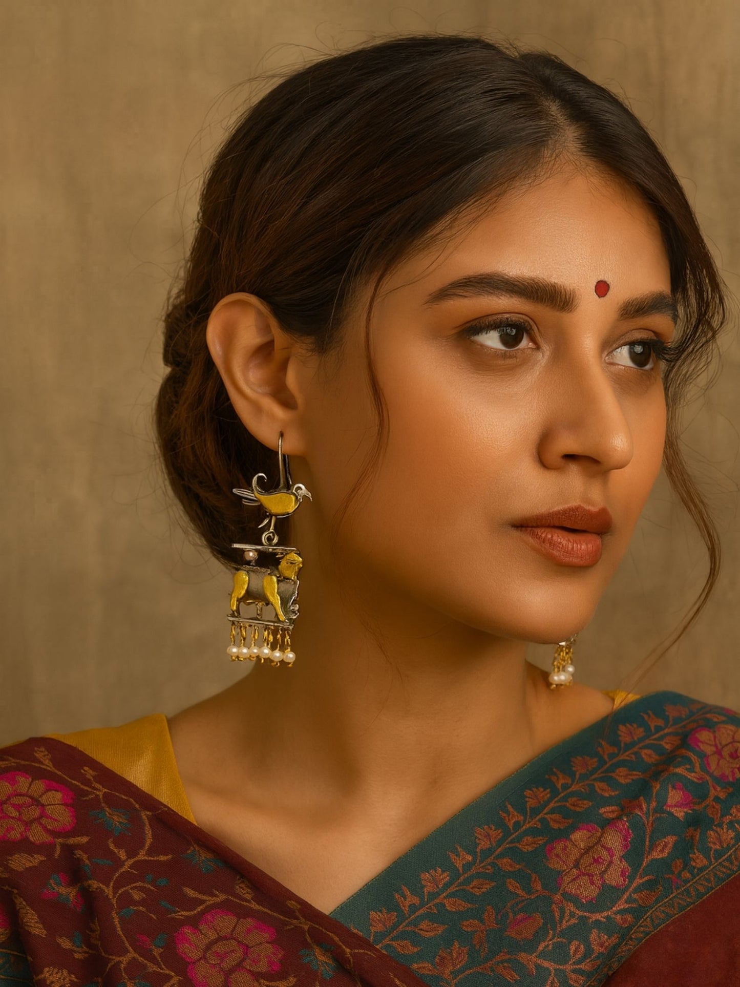 Dangler Afghani Jhumka Earrings Cow/Bird Designs With Pearl