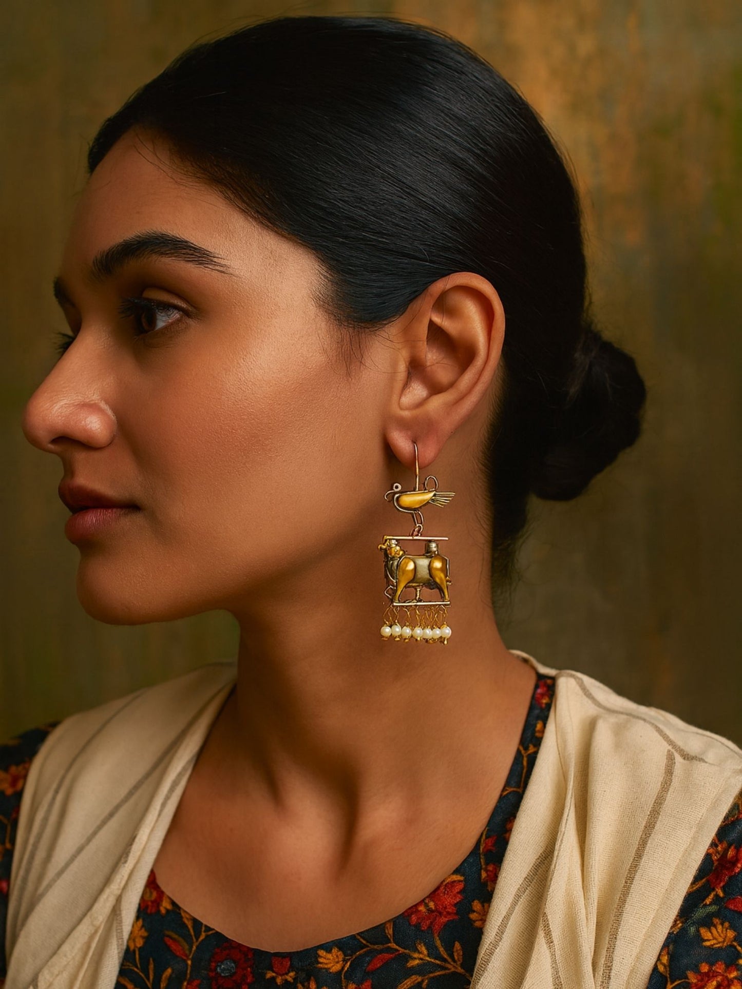 Dangler Afghani Jhumka Earrings Cow/Bird Designs With Pearl