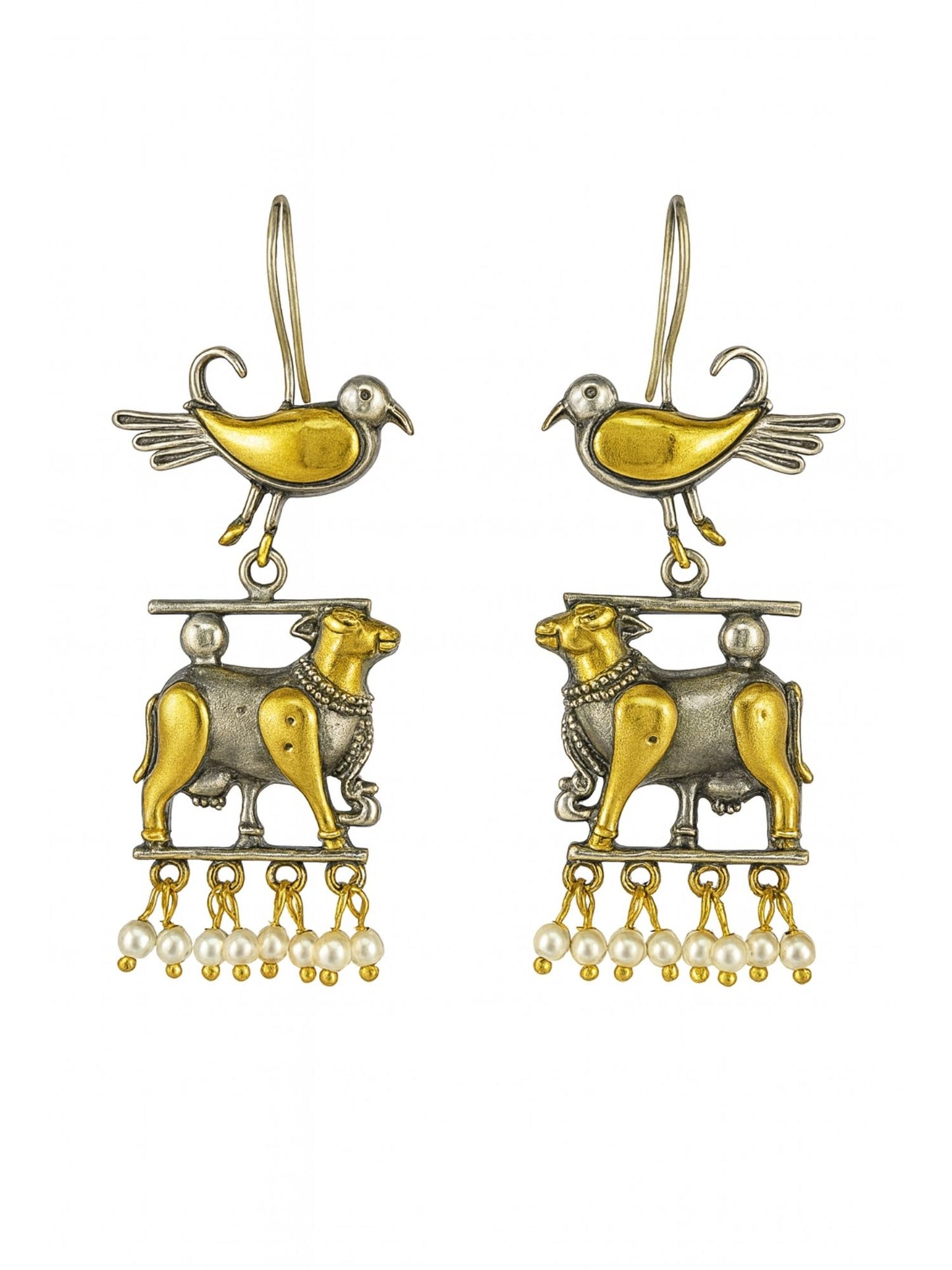 Dangler Afghani Jhumka Earrings Cow/Bird Designs With Pearl