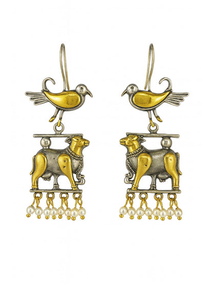 Dangler Afghani Jhumka Earrings Cow/Bird Designs With Pearl