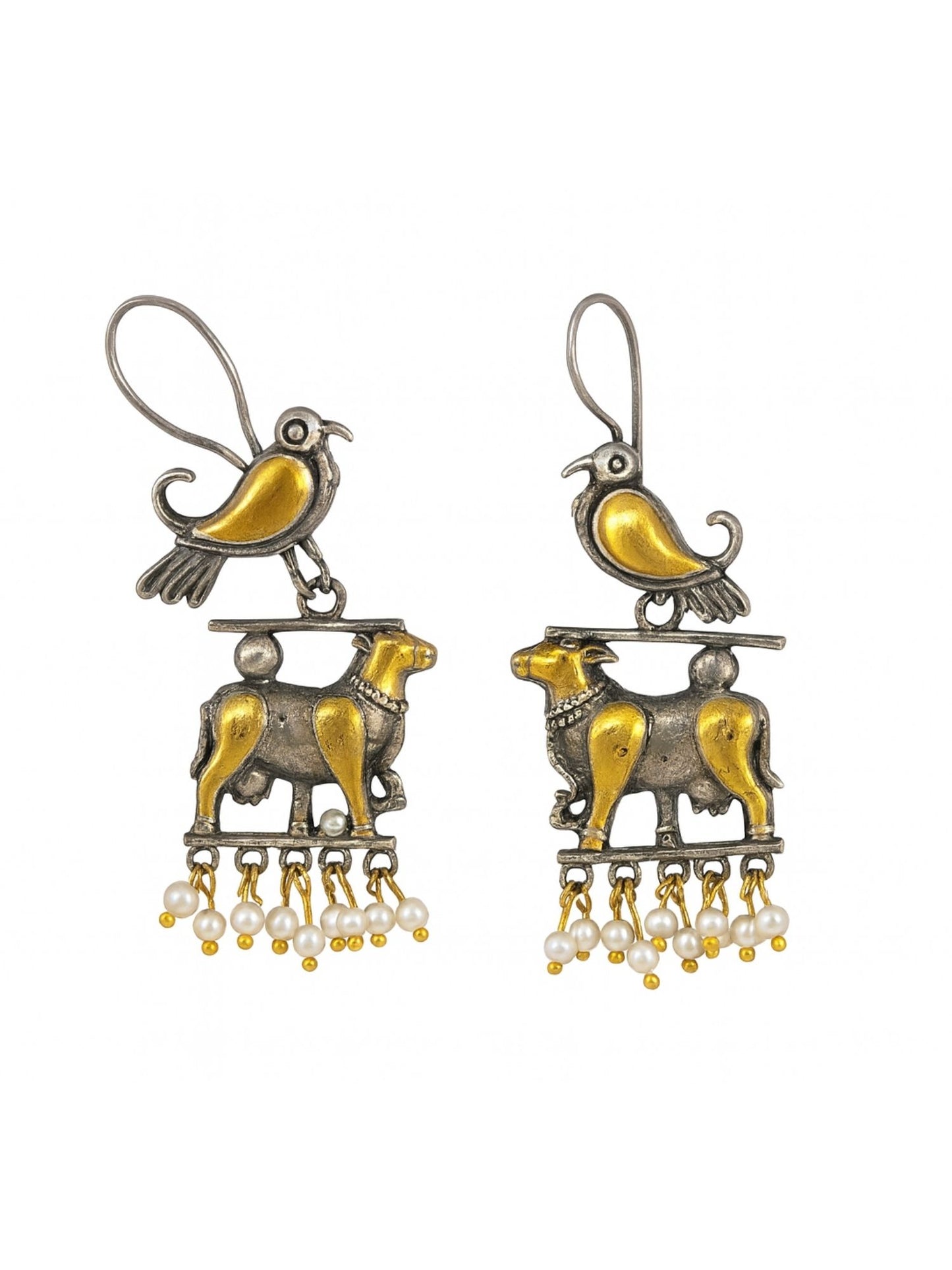 Dangler Afghani Jhumka Earrings Cow/Bird Designs With Pearl