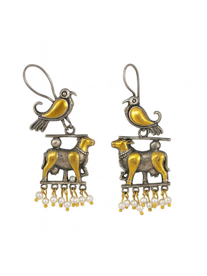 Dangler Afghani Jhumka Earrings Cow/Bird Designs With Pearl