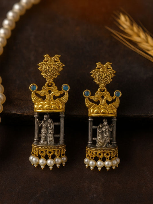 Dangler Afghani Jhumka Earrings Radha-Krishna Designs With Pearl