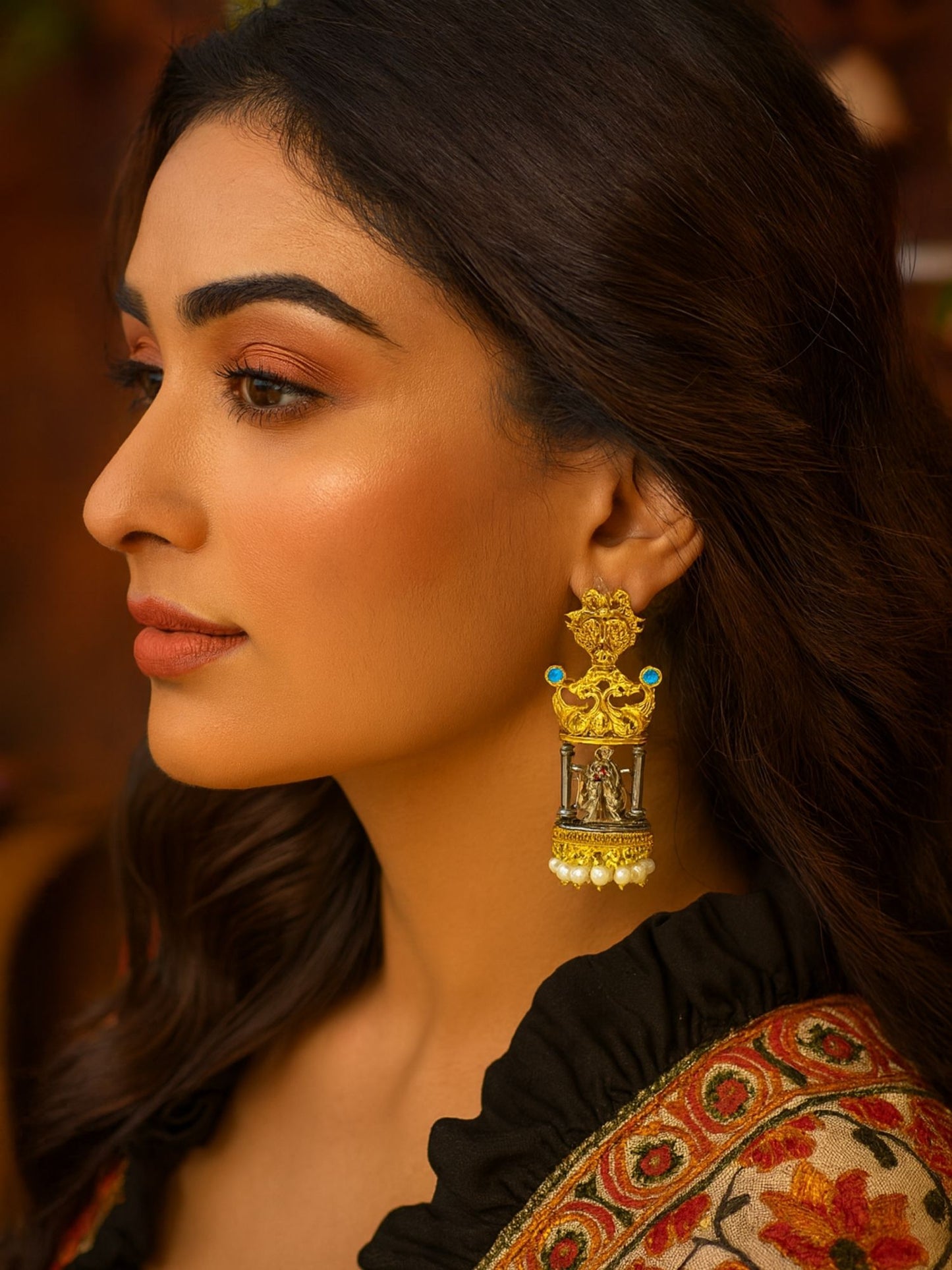 Dangler Afghani Jhumka Earrings Radha-Krishna Designs With Pearl