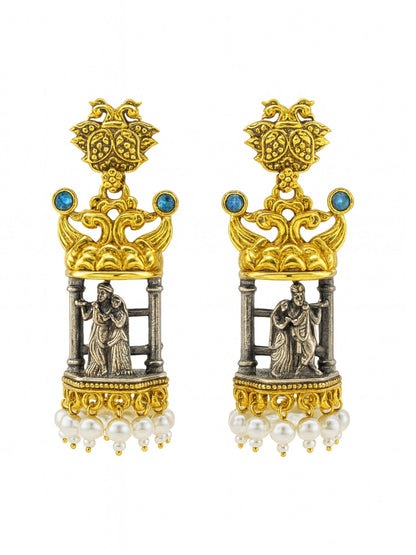 Dangler Afghani Jhumka Earrings Radha-Krishna Designs With Pearl