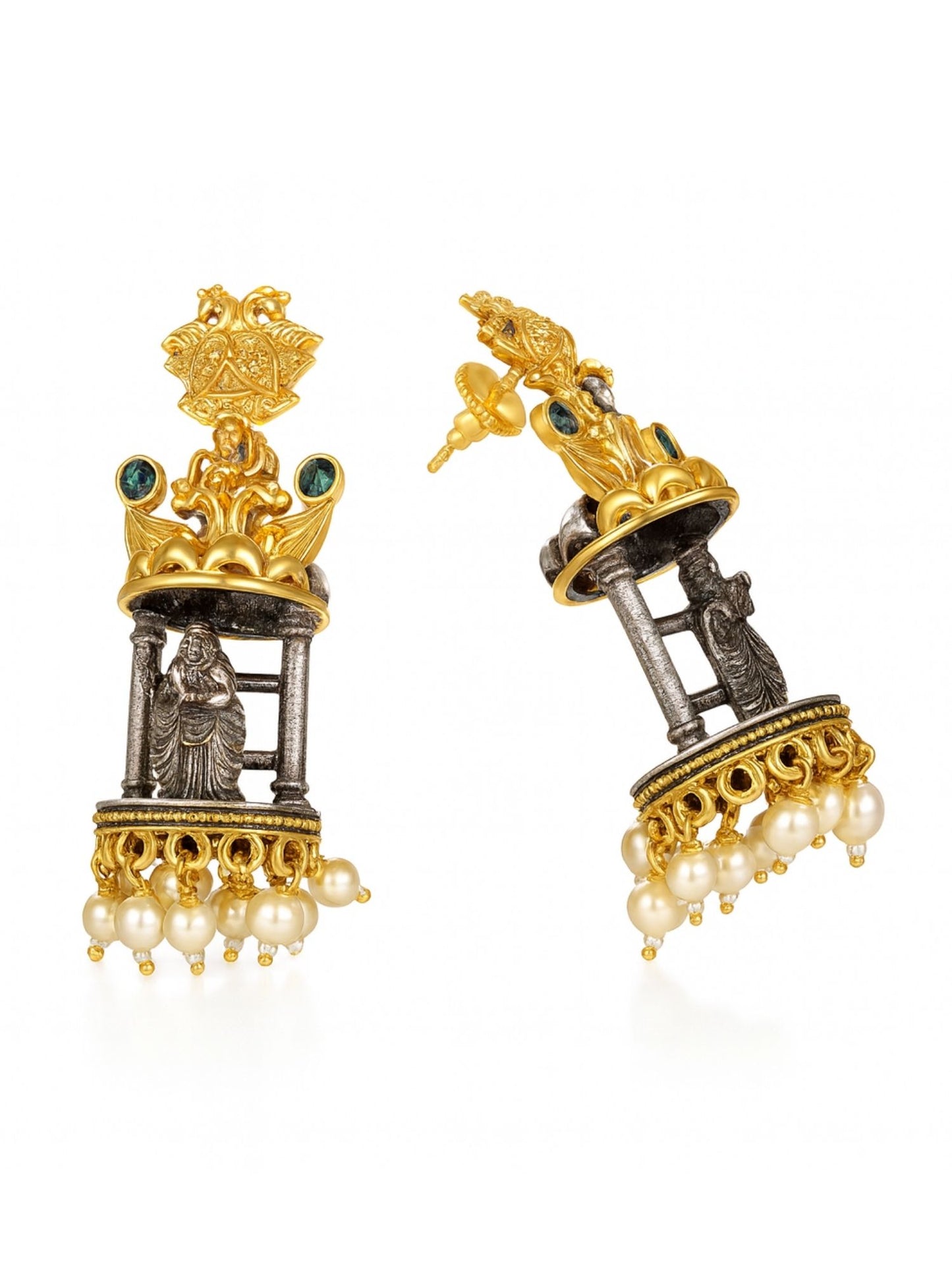 Dangler Afghani Jhumka Earrings Radha-Krishna Designs With Pearl