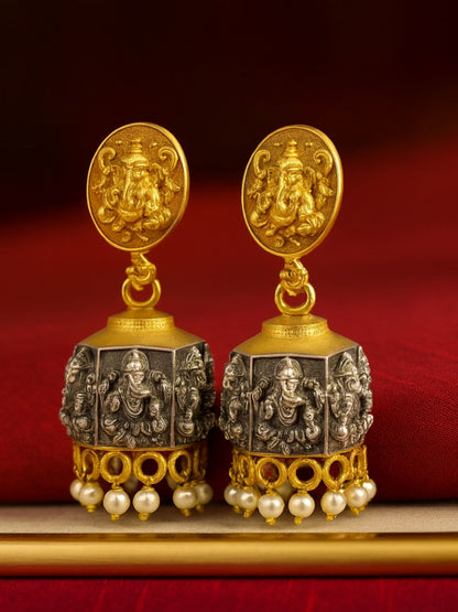 Afghani Jhumka Earrings Lord Ganesha Design With Pearl