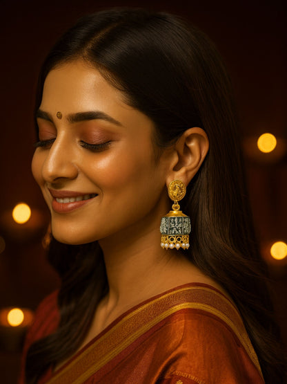 Afghani Jhumka Earrings Lord Ganesha Design With Pearl