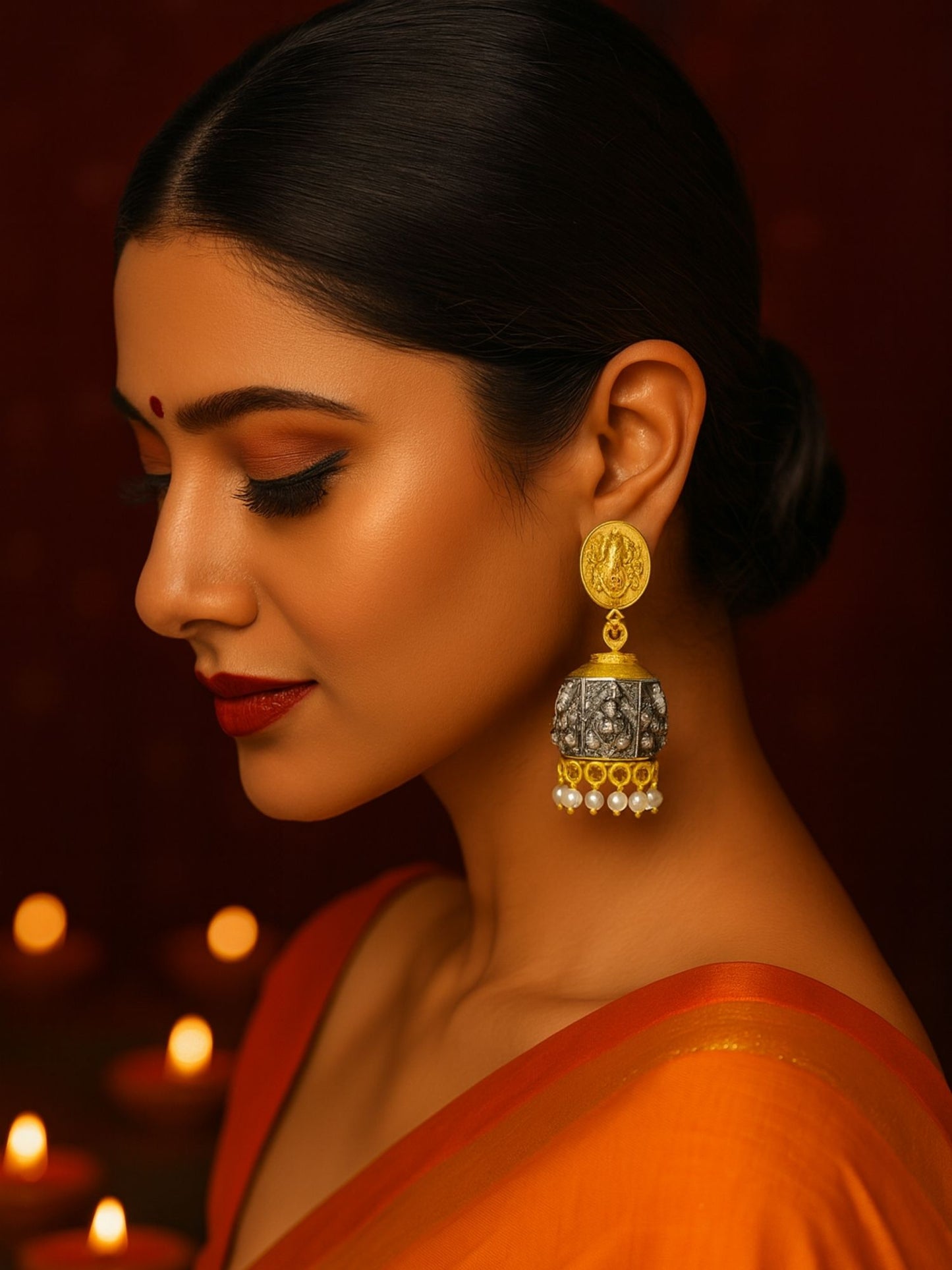 Afghani Jhumka Earrings Lord Ganesha Design With Pearl
