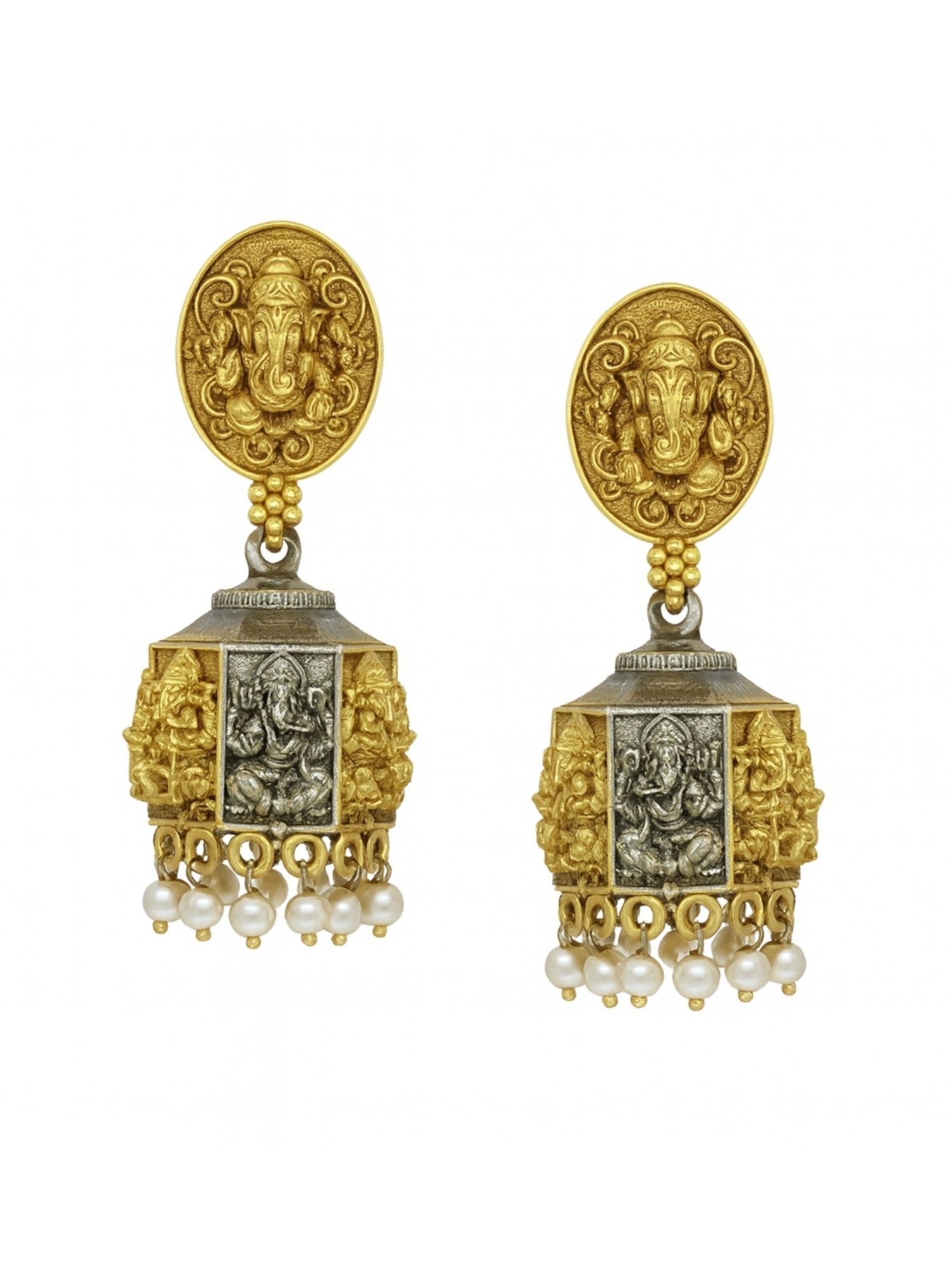 Afghani Jhumka Earrings Lord Ganesha Design With Pearl