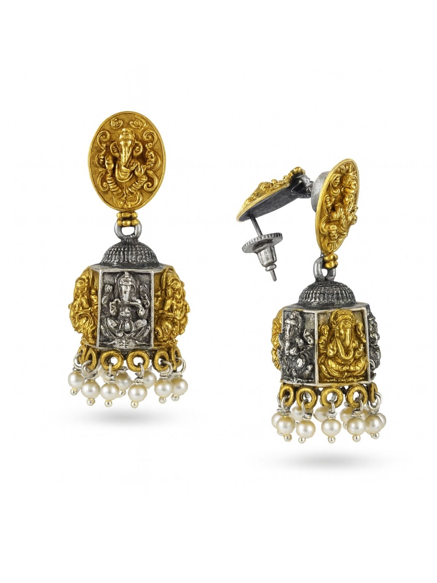 Afghani Jhumka Earrings Lord Ganesha Design With Pearl