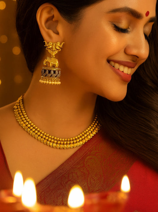 Afghani Jhumka Earrings Mata Laxmi Design With Pearl