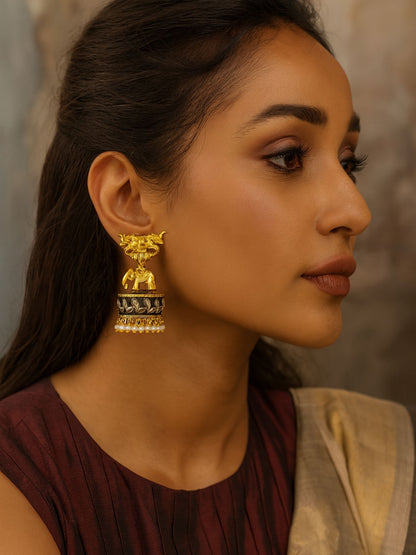 Afghani Jhumka Earrings Mata Laxmi Design With Pearl
