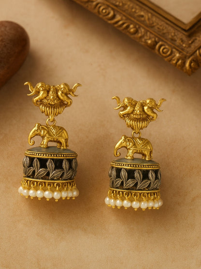Afghani Jhumka Earrings Mata Laxmi Design With Pearl