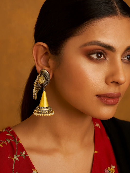 Afghani Jhumka Earrings Peacock Design With Pearl