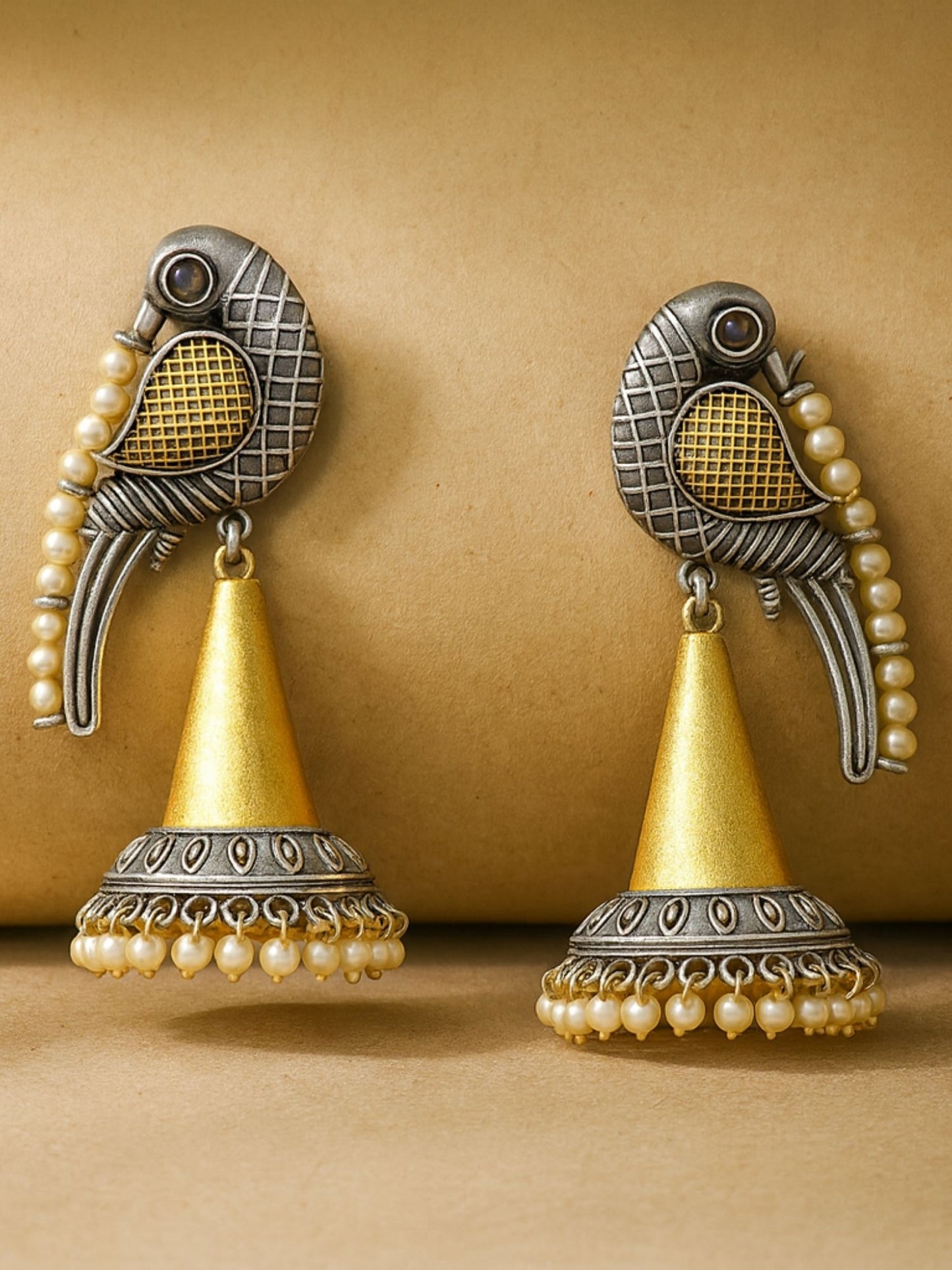 Afghani Jhumka Earrings Peacock Design With Pearl