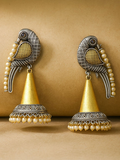 Afghani Jhumka Earrings Peacock Design With Pearl